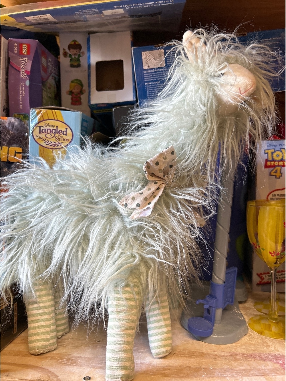 Plush Llama Toy with Fluffy Fur and Striped Legs